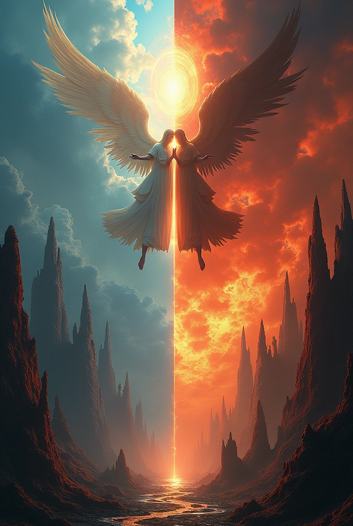 I want an image divided between heaven and hell