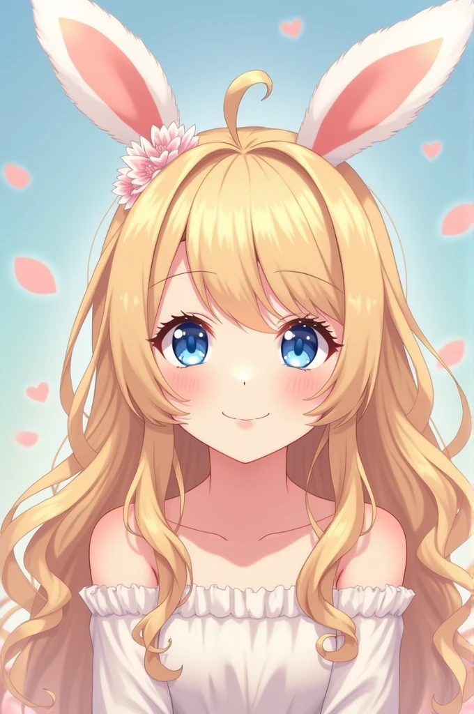 anime girl with bunny ears, blonde curly hair and blue eyes photo