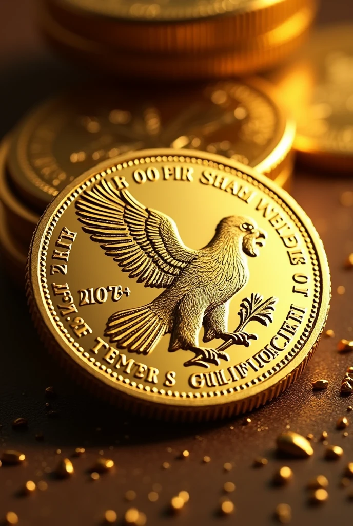 On a golden coin decorated with an eagle, write “My 50 Years”