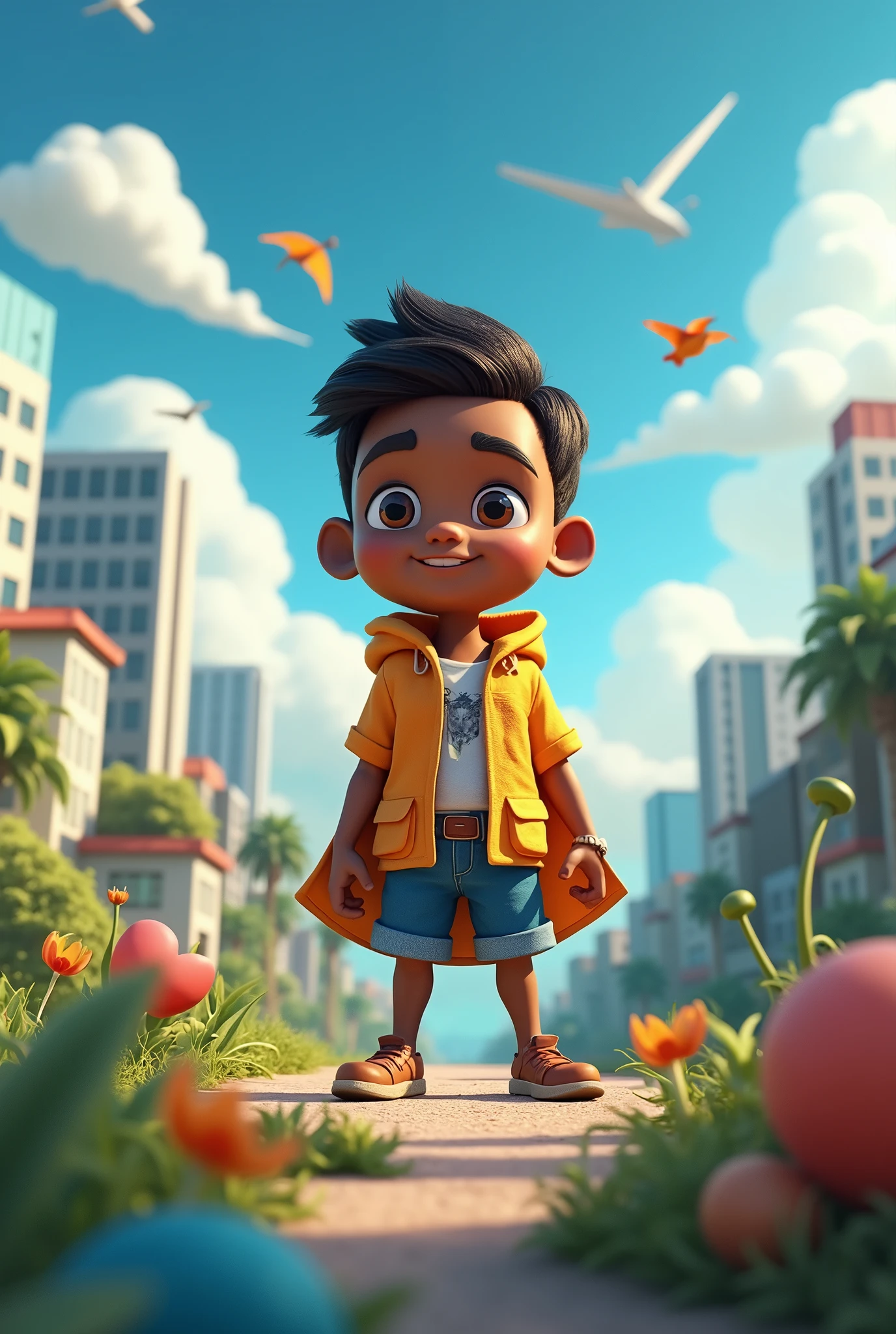ANIMATED CHARACTER WHO SAVES THE SUSTAINABLE DEVELOPMENT GOALS BUT IS A HUMAN BROWN MAN

