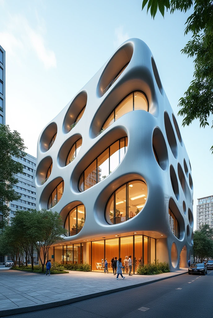 Create an urban clinic with curved facades