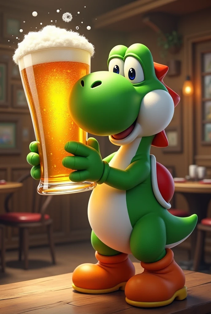 Yoshi with a Beer tall Like himself