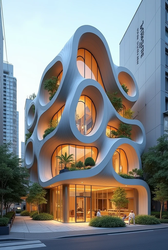 Create an urban clinic with curved facades