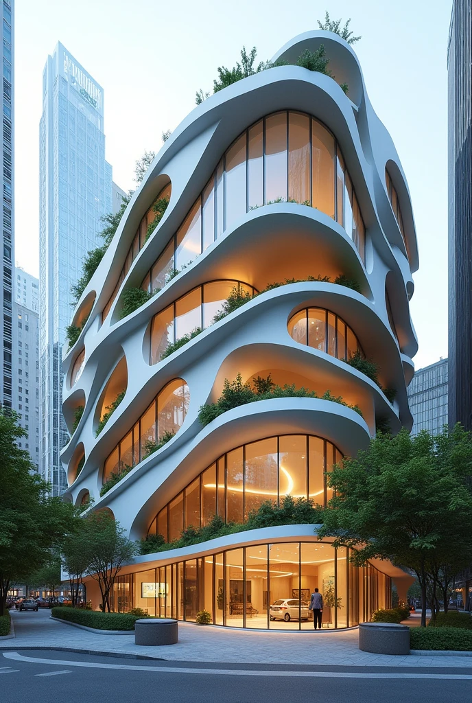 Create an urban clinic with curved facades