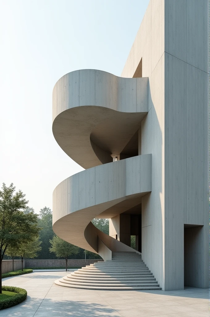 Cantilevered reinforced concrete wall, that is surrounded by a handicapped ramp with a width of 1.5 meters. The ramp goes from 0 meters to a height of 4.15 meters. The ramp must wrap around the slender spiral wall but at 90 degree angles.