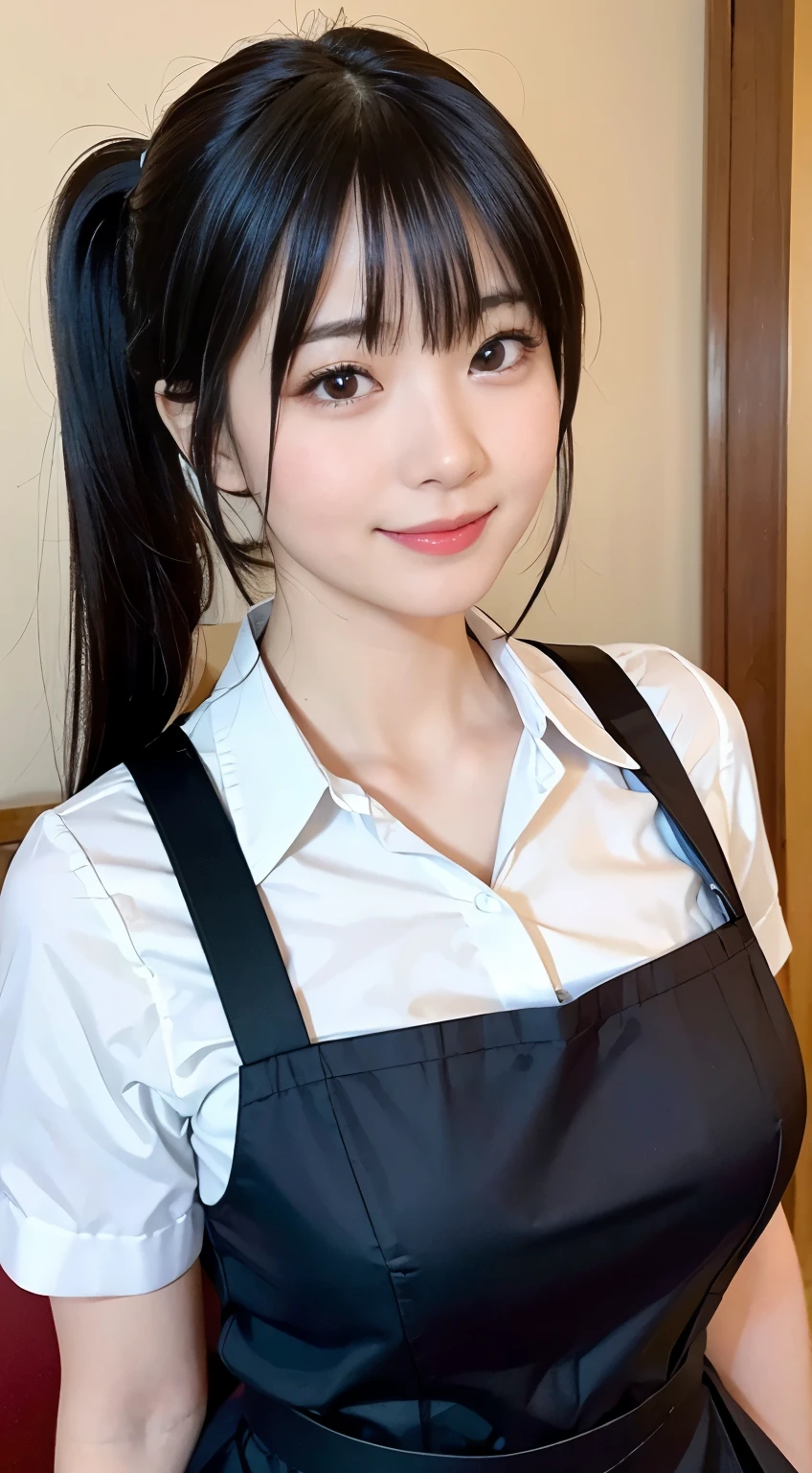 (Highest quality,masterpiece:1.3,Ultra-high resolution,),(Very detailedな,Caustics),(Photorealistic:1.4,RAW shooting,)Ultra-Realistic Capture,Very detailed,High resolution 16K human skin closeup。 Natural skin texture、,Pores、、、、It must be detailed enough to be easily identifiable。 Skin tone is even and healthy looking。 Use natural light and colour,restaurant,Waitress Uniform,1 girl,Japanese,1,cute,Black-haired,ponytail,Big Breasts,smile,Turn your body forward,(Front view:1.1),Looking at the camera,Cowboy Shot,