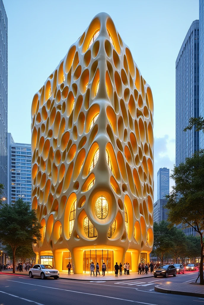 Create an urban clinic with facades shaped like corn kernels
