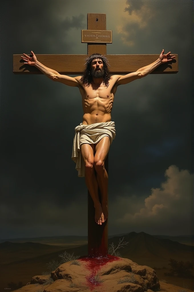Jesus Christ stretching his legs 90° on the cross