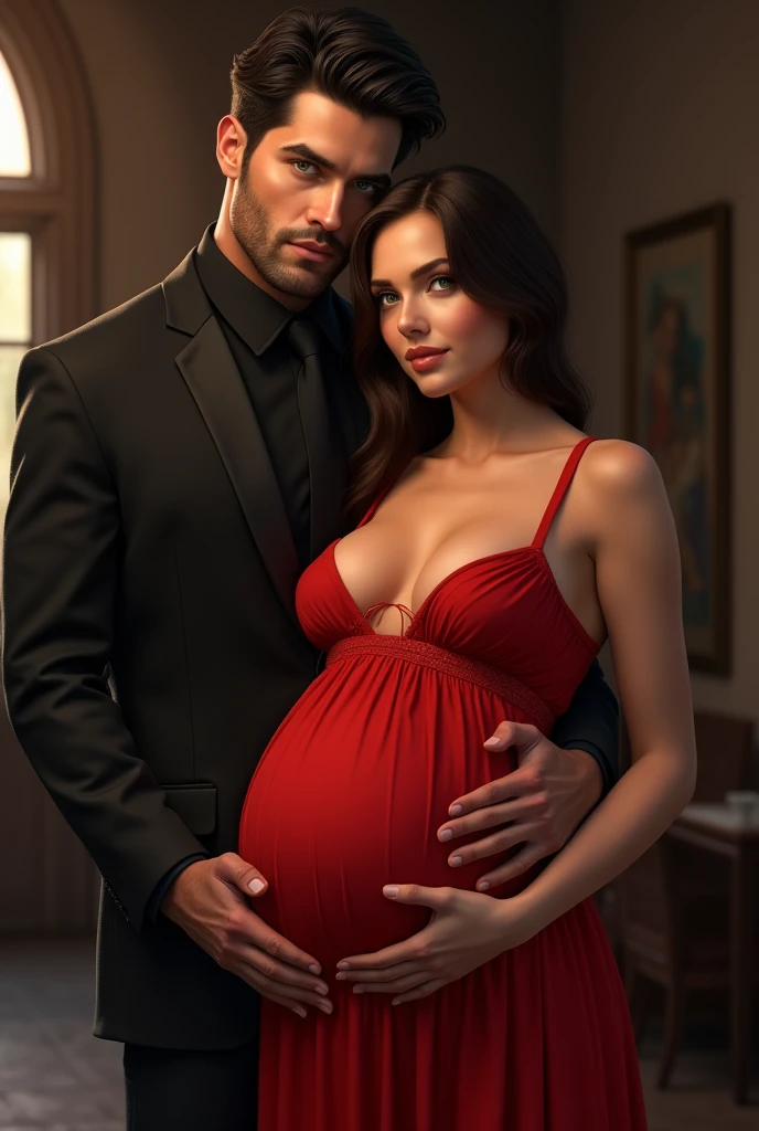 beautiful couple, pregnant woman, handsome man, romance, luxury background, 4k, hd, hyper-realistic