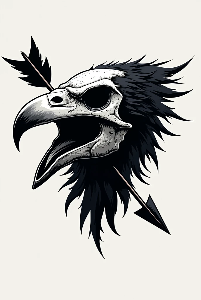 Crow skull logo with open beak and an arrow through it 