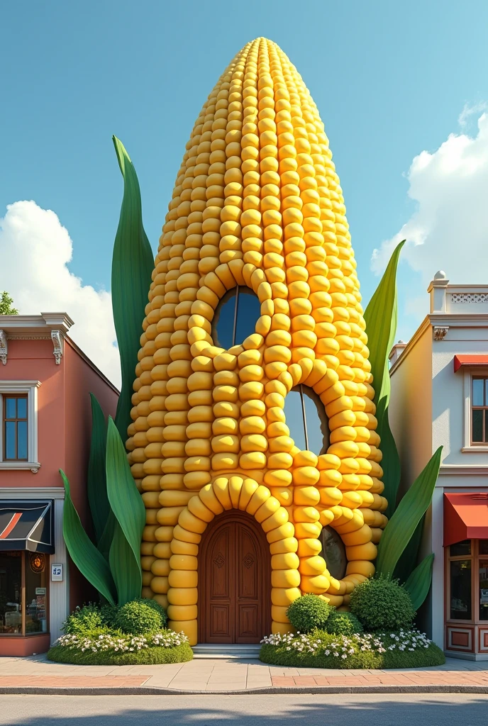 Create a clinic in a town with facades shaped like corn kernels