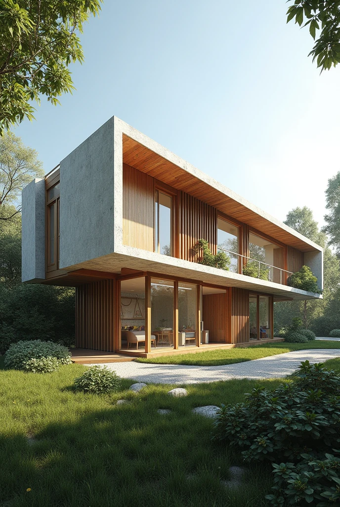 Could you provide me with an image of a volumetric proposal for a boarding school building on a plot of land 7 meters wide by 50 meters long?, with a covered area of 290 square meters. The place will accommodate 20 people
