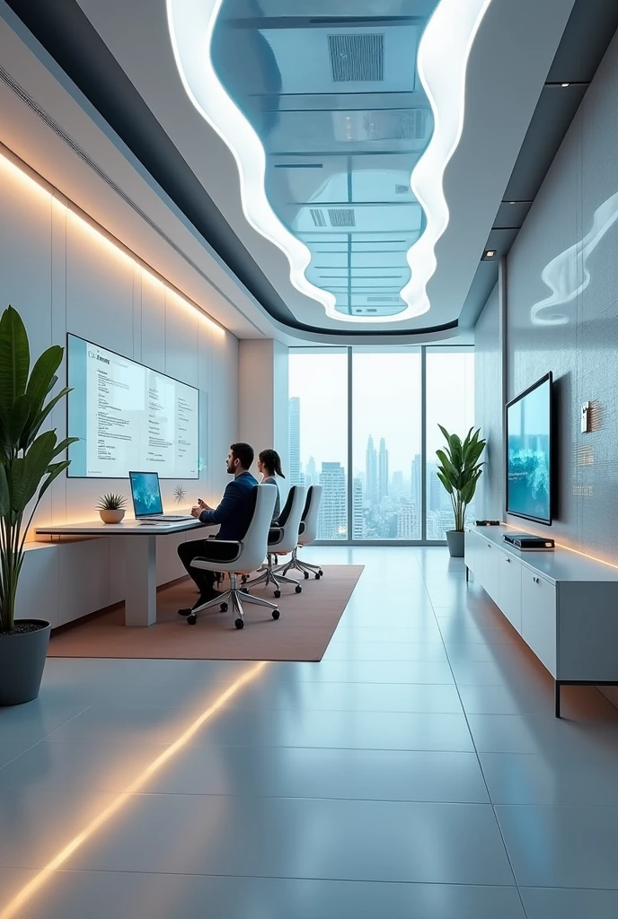 An automated office space that adapts to a person&#39;s commands to change the environment for a meeting or interview
