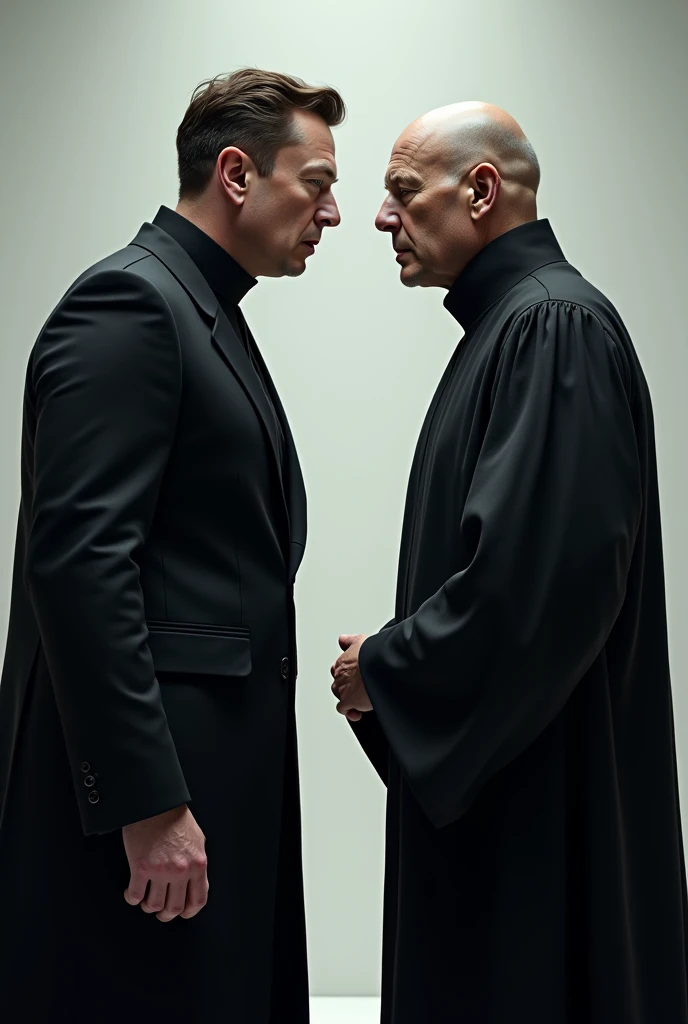 Elon Musk white vs Minister bald in black