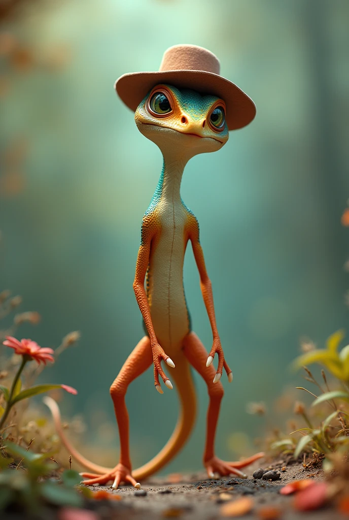 Skinny lizard with a hat