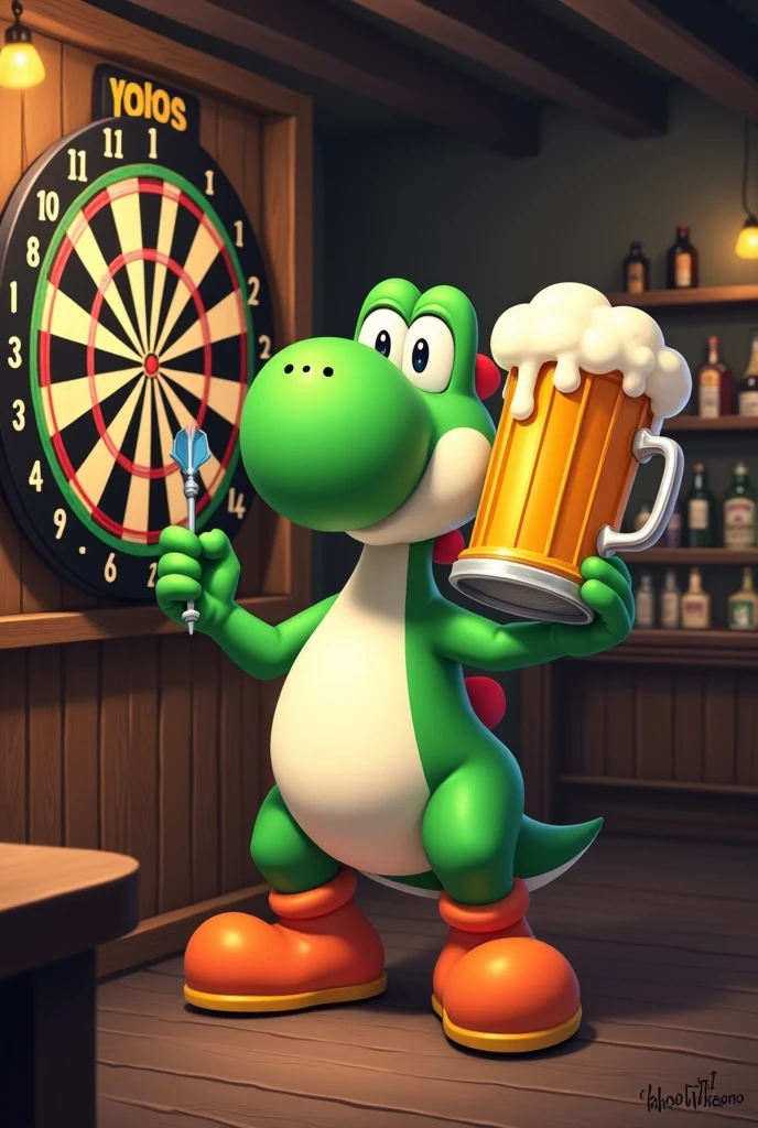 Yoshi Play Darts and Drink a big Beer