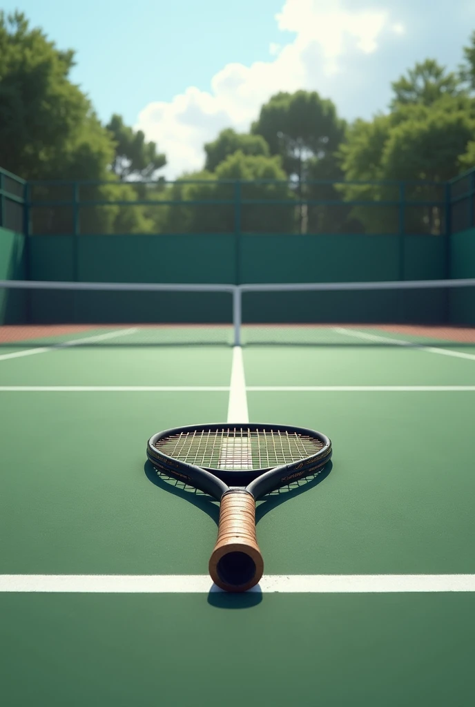 Create a real tennis court with a rested racket