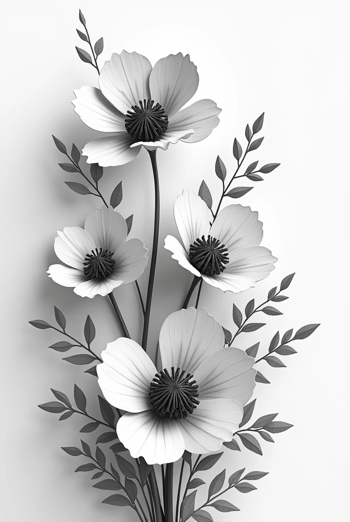 flowers made of paper, drawn and in black and white