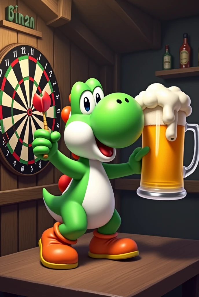Yoshi Play Darts and Drink a big Beer