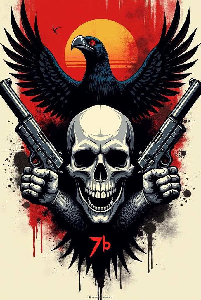 create a flag on top, highlight the name black terror and a skull smiling below the pistols as if it were two hands and a caracara in the middle, write 7b
