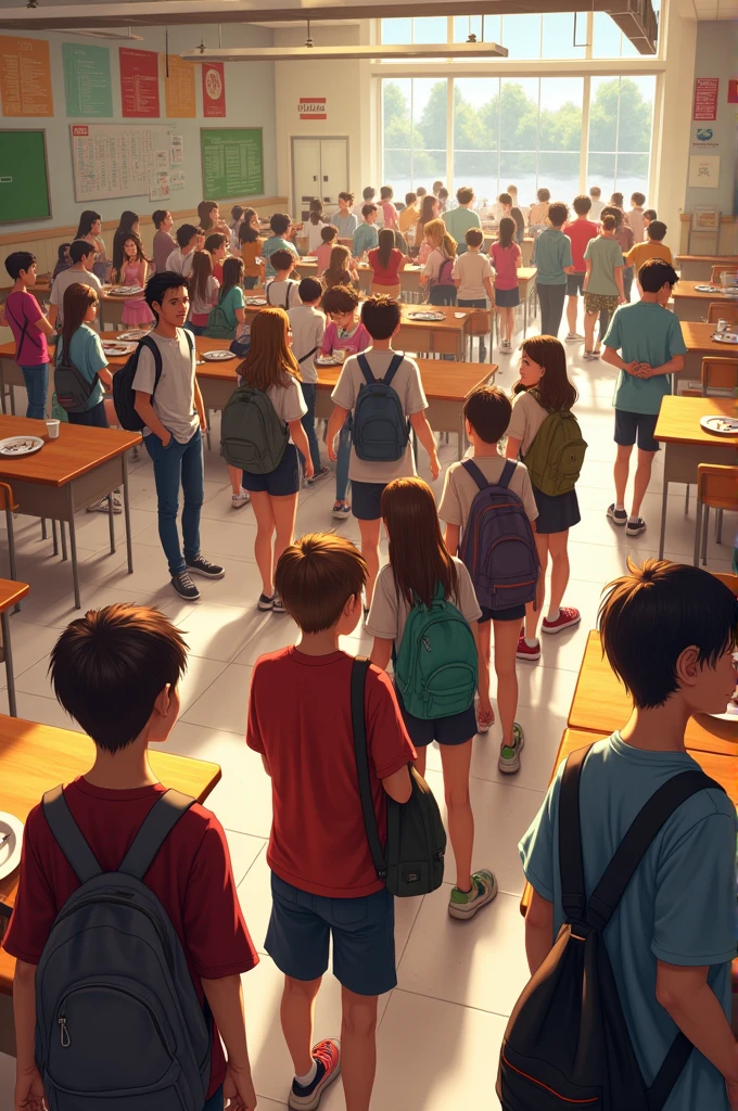 Image of a cafeteria with students queuing
