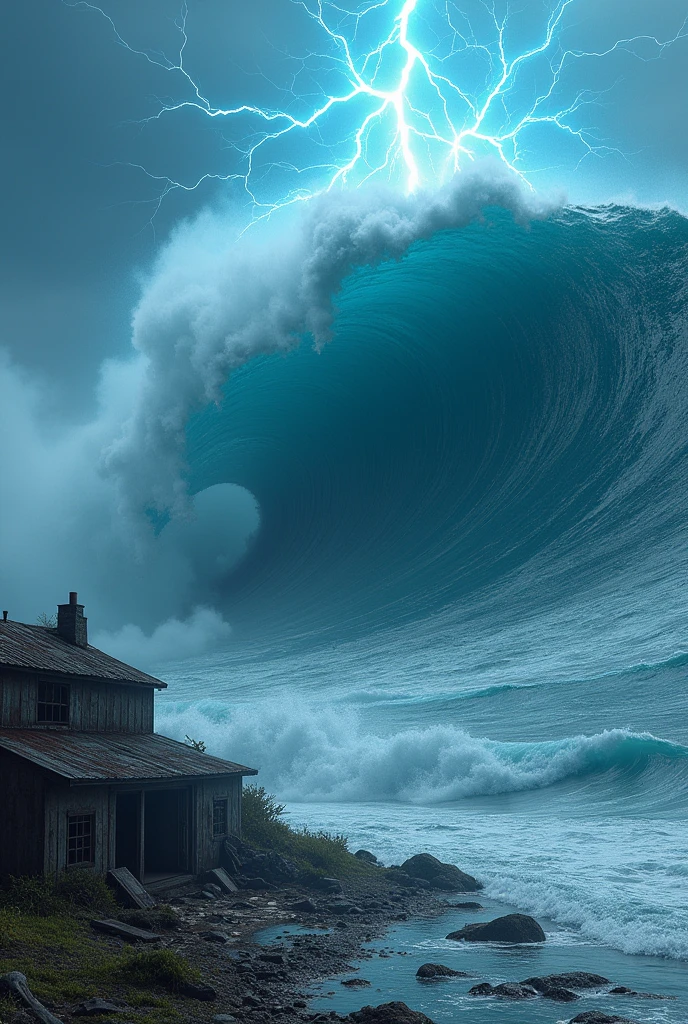 A tsunami, blue cracks in the sky, and abandoned village.