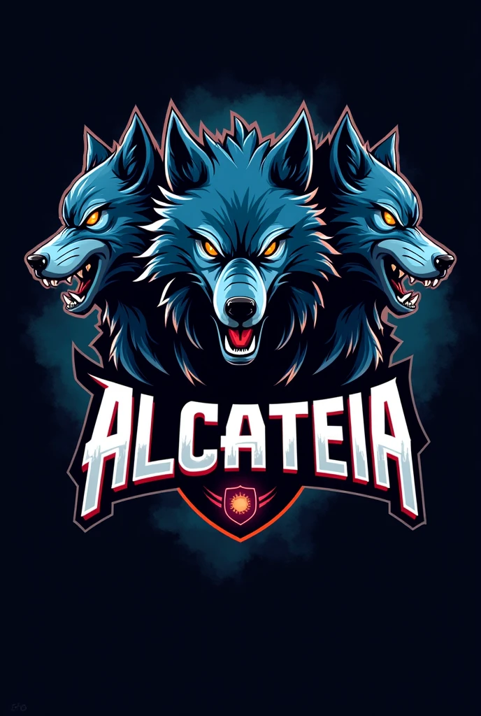 a team logo with three fierce wolves and its name written in this logo the name is Alcateia X in Brazilian Portuguese.
Without the X covering the name ALCATEIA the team name is wrong it is Alcateia