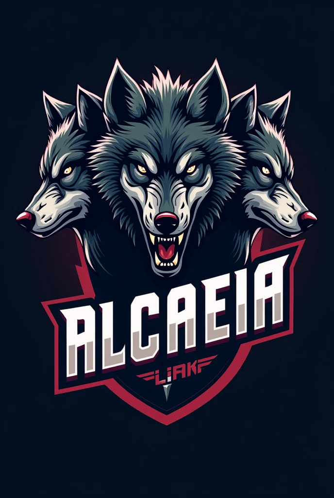 a team logo with three fierce wolves and its name written in this logo the name is Alcateia X in Brazilian Portuguese.
Without the X covering the name ALCATEIA the team name is wrong it is Alcateia