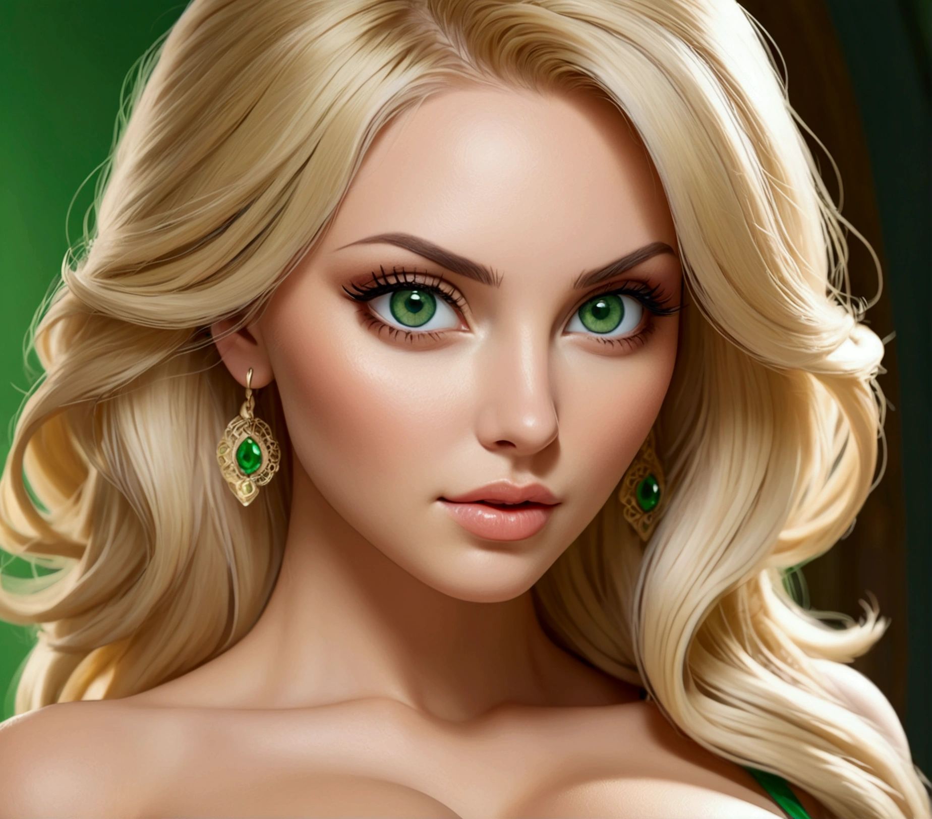 Hot blonde woman with big breasts and green eyes
