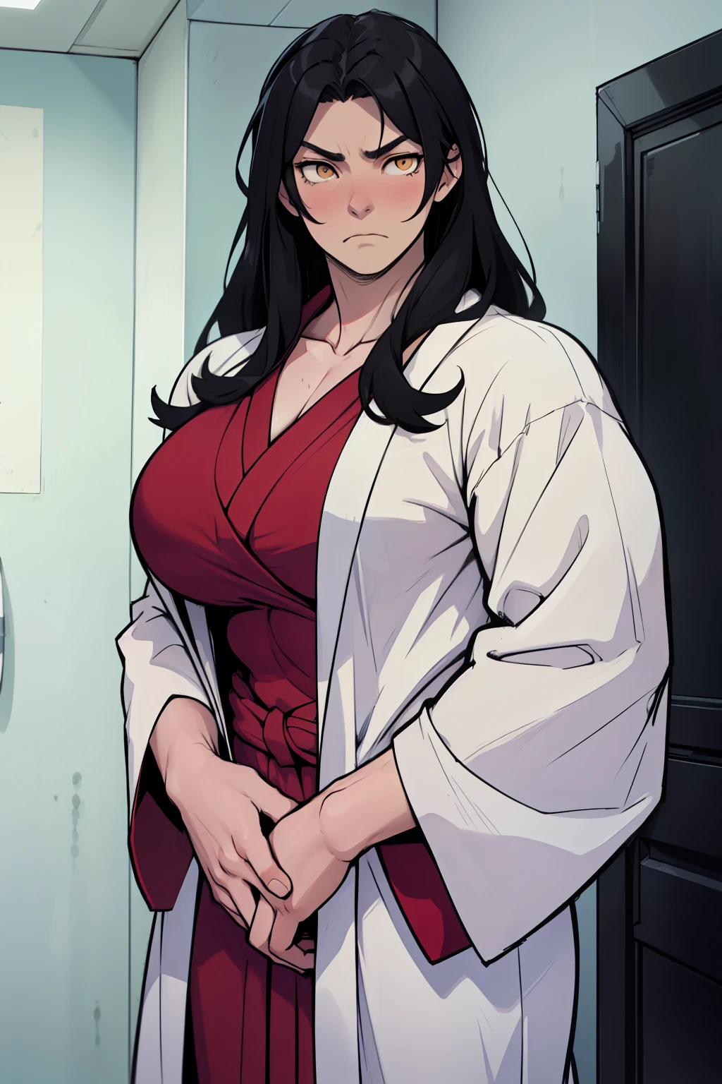 Multiple characters, bedroom, bathrobe, hair with acessories, brown hair, curvy, dark skin