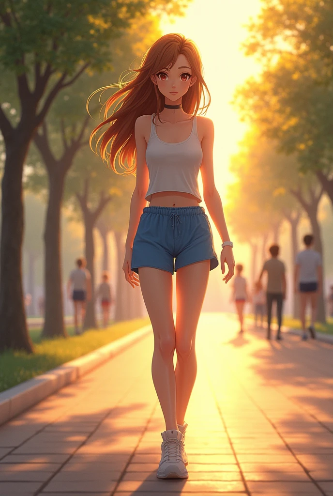 Make a naked woman run in the middle of the street and men look at her in love anime style