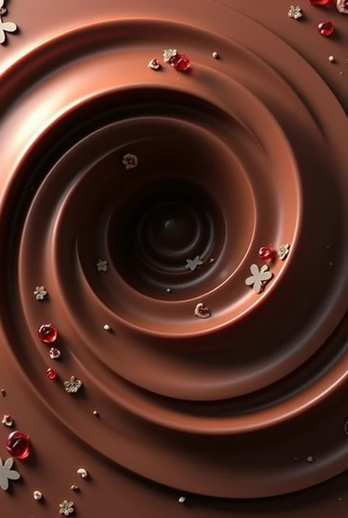form y design:

form: Chocolate spiral.
design: Shows how chocolate spirals, perhaps with an angled view to highlight the three-dimensional shape.
colors y Textura:

colors: Dark chocolate for pure chocolates and a combination of brown with red and creamy tones for milk chocolate with red fruits.
