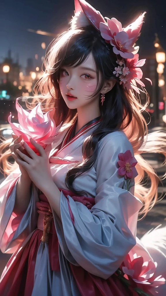 best quality, High target_solve, clearly_image, Detailed background ,girl, Hanbok,flower,flower园,moon, night,<