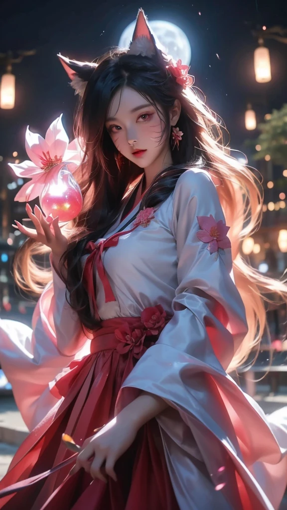 best quality, High target_solve, clearly_image, Detailed background ,girl, Hanbok,flower,flower园,moon, night,<