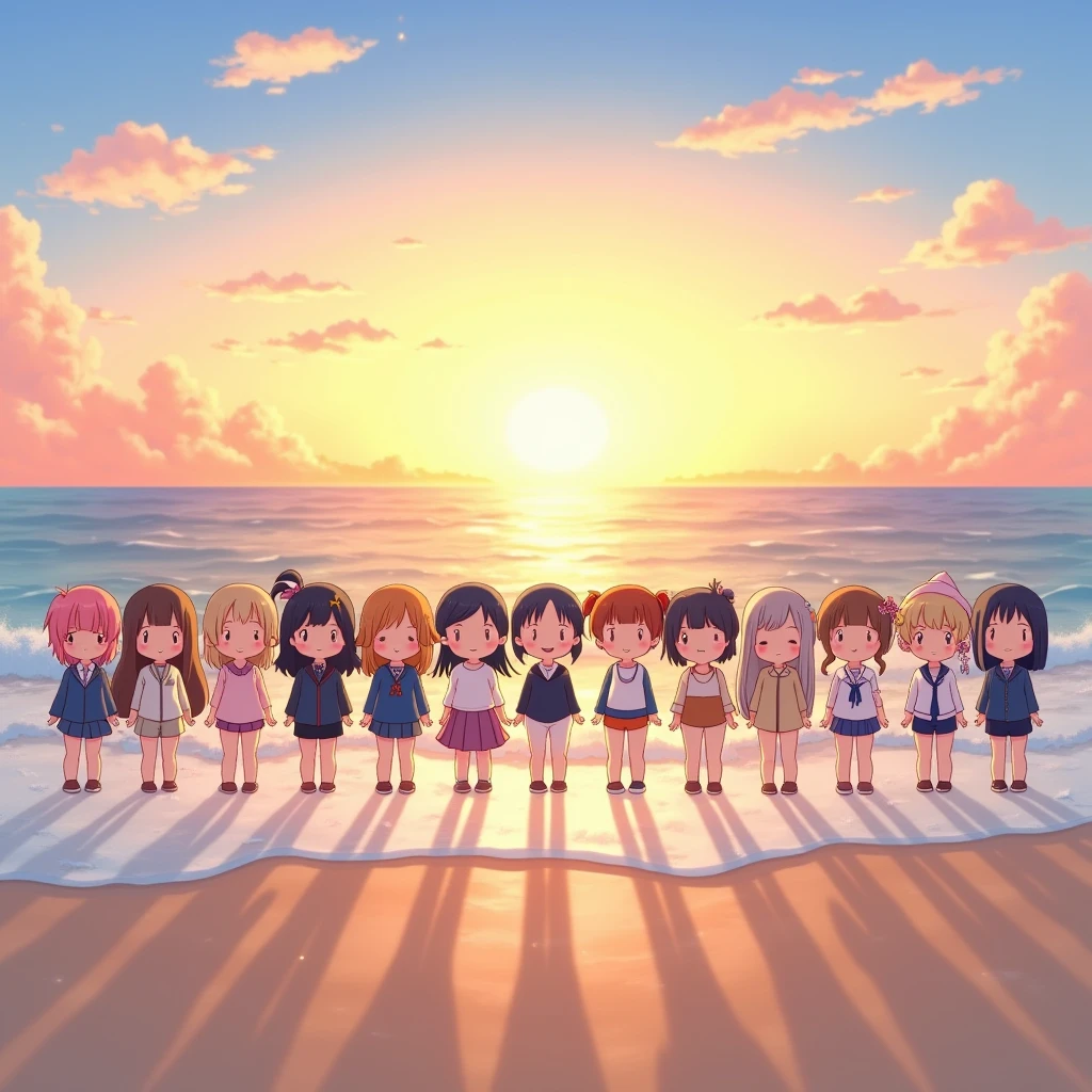 ((ExtremelyDetailed (12 PUNIPUNI KAWAII Girls in a row:1.37) in WHITE at Dusk Enoshima Beach)), (masterpiece 8K TopQuality) (ProfessionalPhoto:1.37), {(Standing Full Body:1.2)|(from below:1.2)}, Different types of hair colors, {School Uniform [with ]|(school swimwear) visible through thighs}, {Detailed BabyLike hand|Hidden hand|armpit peek|DAKINAKURA}, Joyful Expressions LifeLike Rendering, PerfectLighting, [RainbowColorHorizon],(((Photorealistic:1.6)))