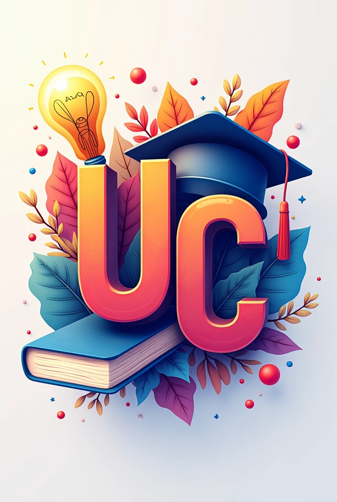 Create a vibrant and eye-catching logo for an educational card with the initials "UC". The design should reflect a sense of learning and creativity, incorporating vivid colors to make the logo stand out. The initials "UC" should be prominently featured and integrated into a dynamic and modern design. Consider using elements that symbolize education, such as books, graduation caps, or lightbulbs, while ensuring the overall look is fresh and engaging. The final logo should be versatile enough to be used across various media and maintain its impact in both small and large formats.