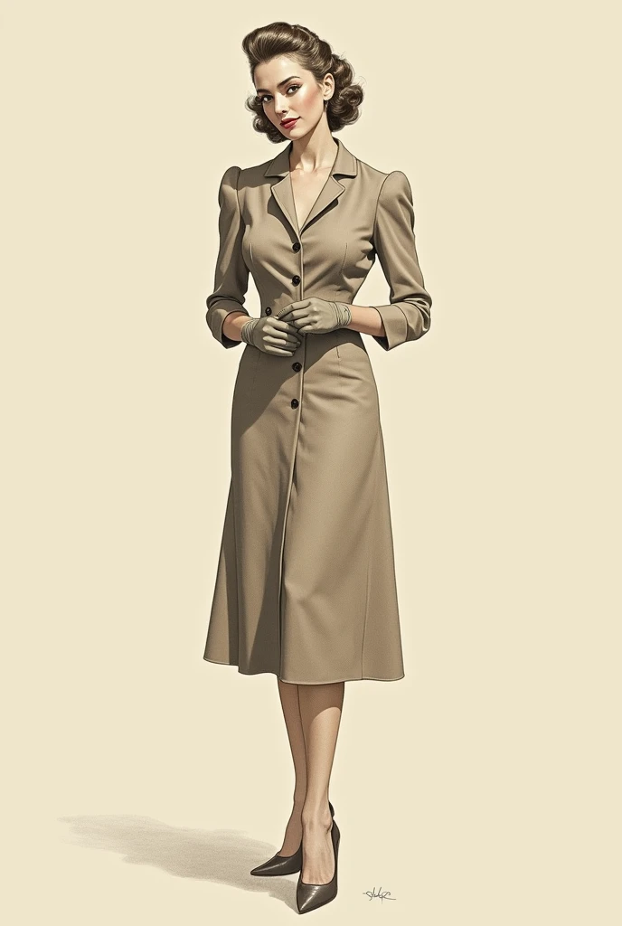 Drawing of a full-body woman in 1940s style