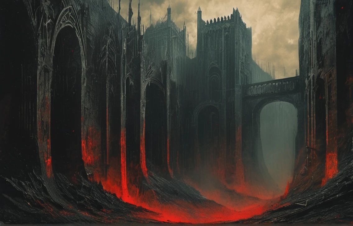 Red hues, bloody, pale phamelic tall monster lurking in the corner, red ambience,creepy, olhos vermelhos, boca escorrendo sangue. (Floresta macabra:1.5), (Horror:1.5,Terror:1.5).Extremely detaild, 8K, HDR, naturallight, cinematic lighting, masterpiece-anatomy-perfect, Ultra HD, RAW photo, metallic, professional, a gothic city of black iron towers and bridges hangs in space by the, edge of creation, celestial sea of the abyss,city of the devil, magic, sigil, glyphs, water flows from drains at the foundations, Dark City