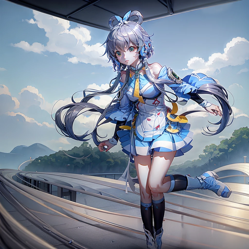 Let Luo Tianyi stand on the underground high-speed rail platform of Taipei Railway Station。High resolution, panoramic, super wide angle, 