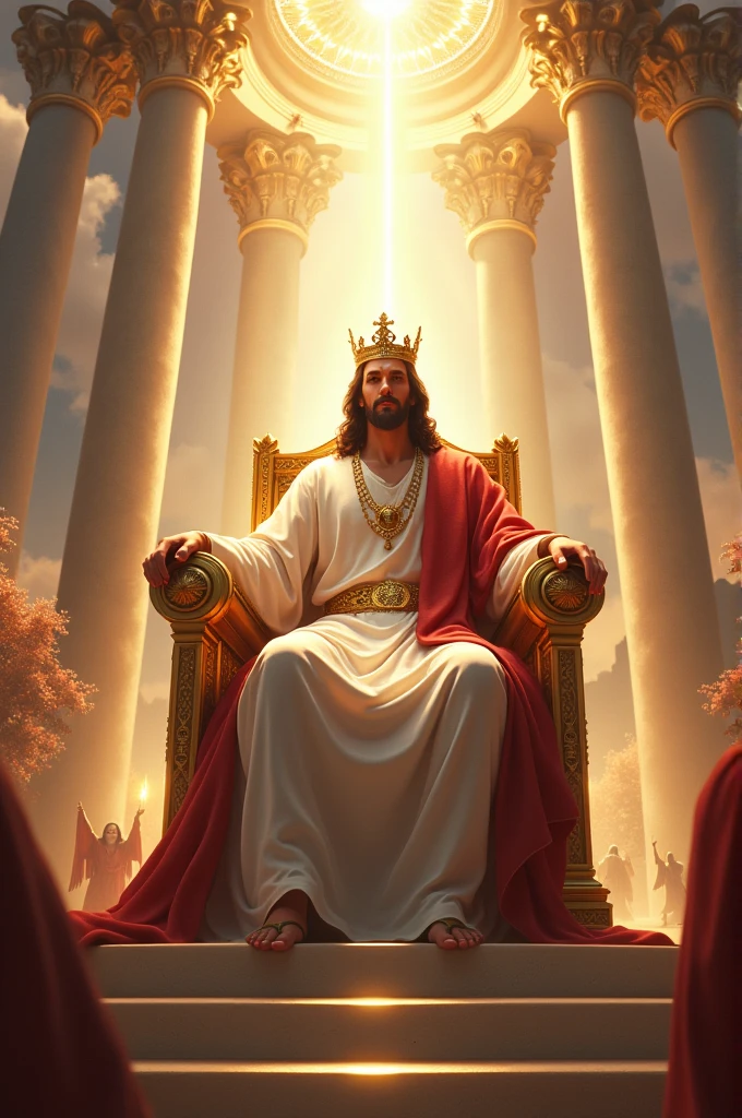Draw paradise with Jesus sitting on his throne and crowned as king