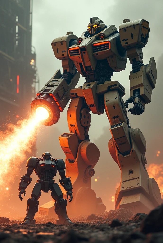 Make an image of a robot shooting a super mega powerful laser beam that finished off the robot