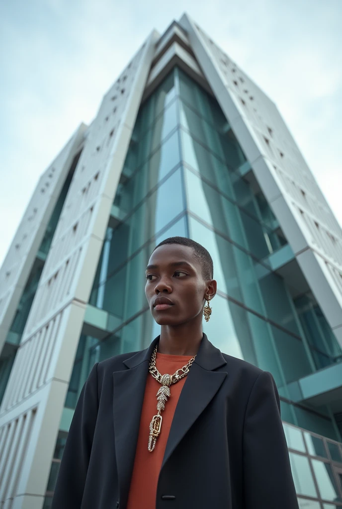 Modern aesthetic building and a stylish person