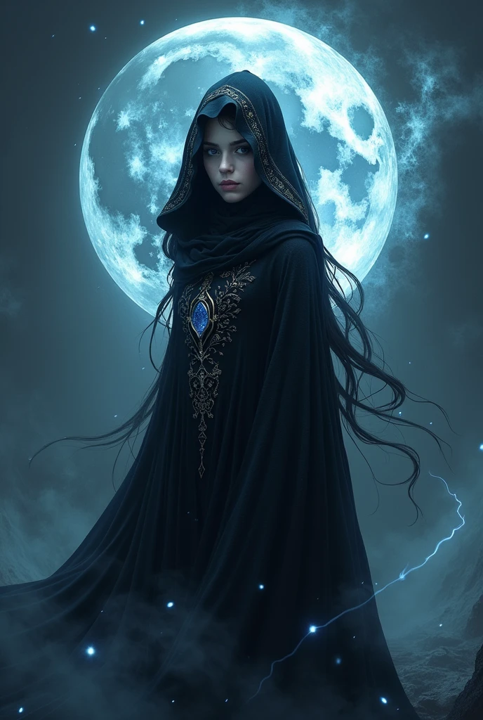 a sorceress, black with moon power, Linda, mystical and young
