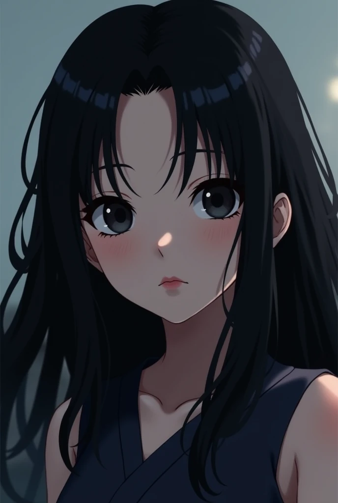 1 girl, , naruto, Uchiha, dark eyes without pupils, long black hair, pretty, full, pink mouth