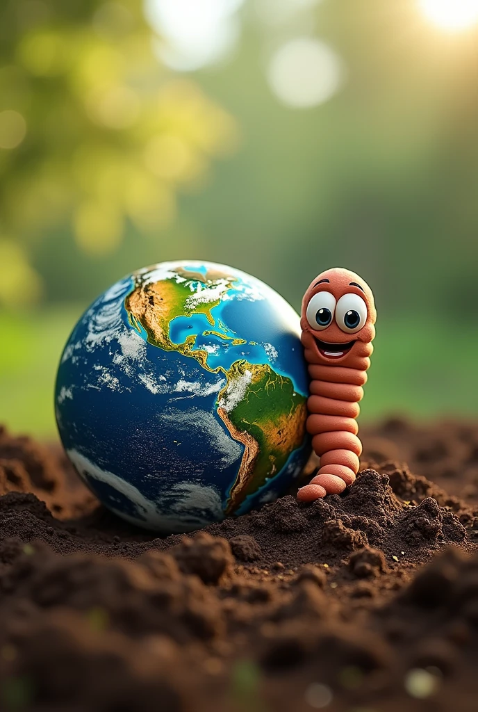 Planet Earth with the Earthworm mascot demonstrating the importance of keeping the soil healthy and preserved
