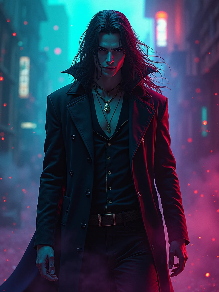 ((32k UHD high detailed, 16k HDR cinematic art)) *Create a striking digital artwork featuring Alucard bathed in acid colors that evoke a sense of otherworldly mystique and intensity. Utilize vibrant hues such as neon green, electric blue, and vivid purple to infuse the illustration with a captivating visual impact. Highlight Alucard’s iconic features and character traits, such as his stoic demeanor and supernatural abilities, using dynamic poses and expressive facial expressions to convey his enigmatic nature. Experiment with lighting and shading techniques to enhance the depth and atmosphere of the artwork, creating a sense of immersion and intrigue for the viewer. Pay attention to composition and detail, ensuring that every aspect of the artwork contributes to the overall sense of atmospheric tension and supernatural allure, (high detailed skin:1.2), 8k uhd, dslr, soft lighting, high quality, film grain, Fujifilm XT3* (((More detail)))
