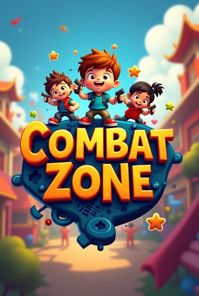create a logo with the name (combat zone) pixar style with toy guns and kids