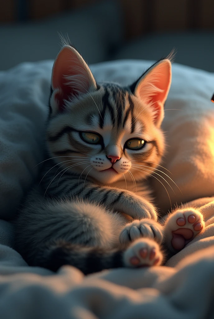 A cat crying too much in his bed