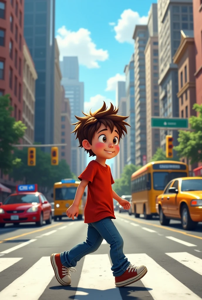 A boy crossing the road