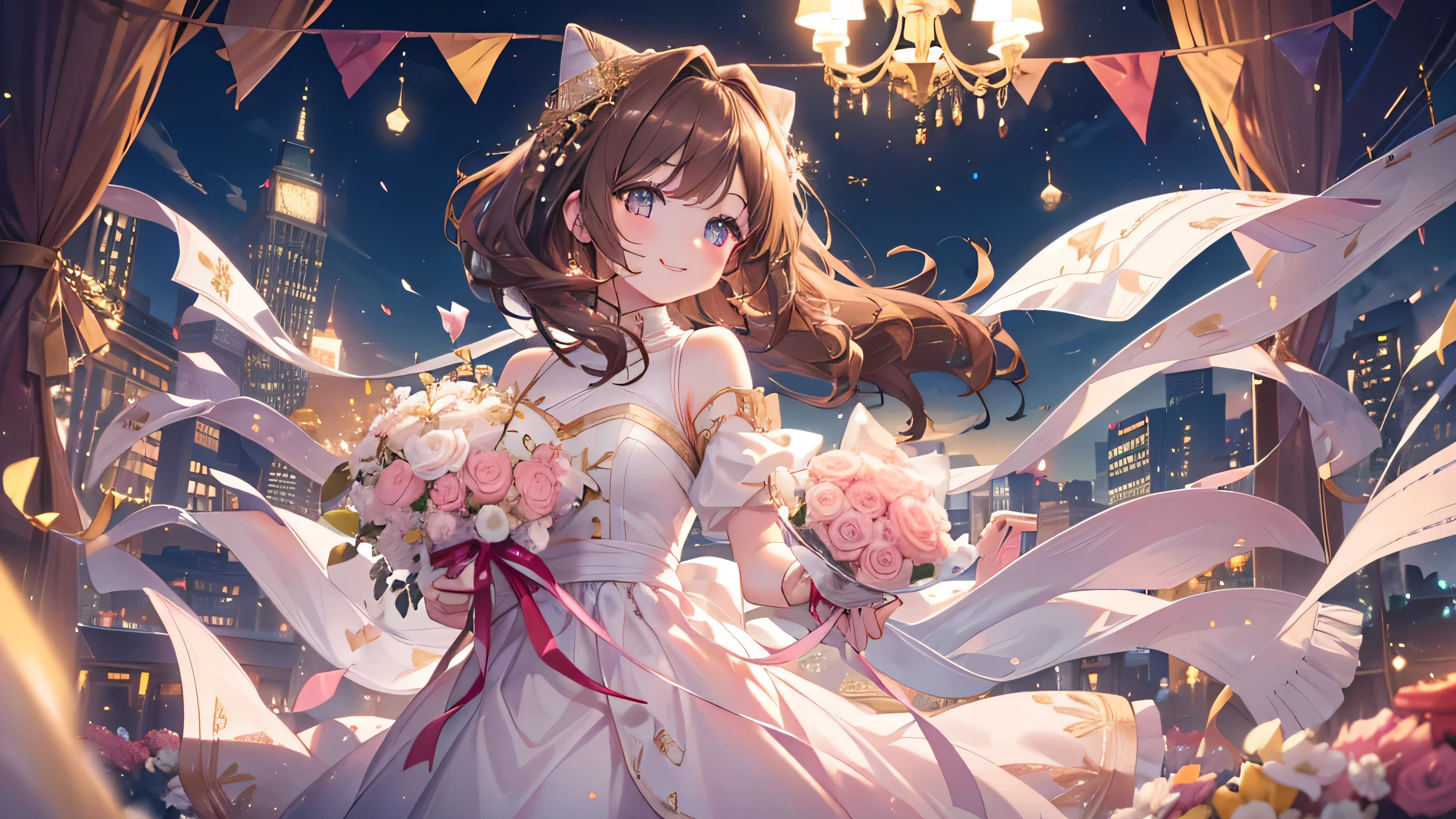 ((Highest quality、masterpiece、Ultra-fine、Ultra-fine、Exquisite、Golden Ratio,16K、Brown Hair,The best smile,Full HD、The night when your smile shines, wrapped in soft light )), (profile,Face blowing out candles on a birthday cake,One person))Long eyelashes、White skin、(Pale pink lips、Pale pink cheeks、thin and long)、((One person)),Birthday Party -,The night when your smile shines, wrapped in soft light